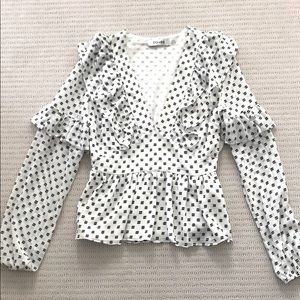 White, Black polka dot Top